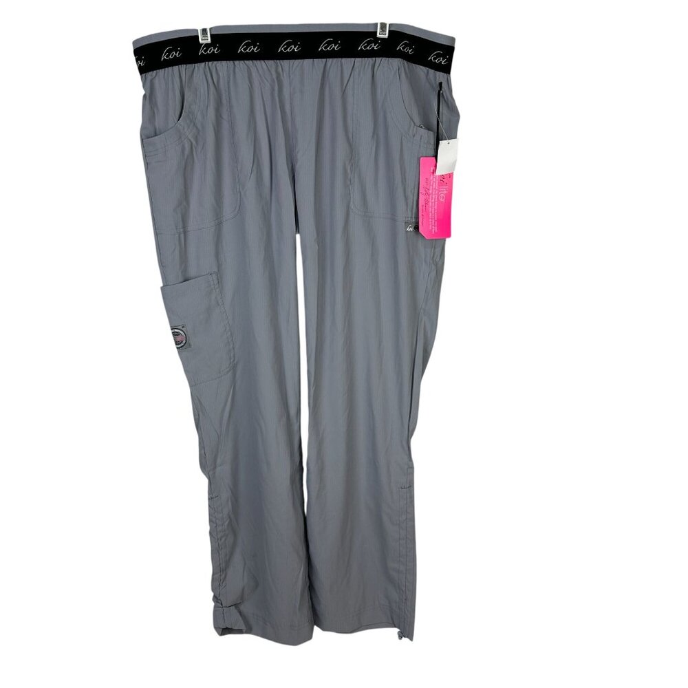 Koi Lite Womens Spirit Slim Fit Performance Stretch Pants Platinum Grey XL